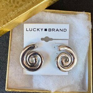 NWT Lucky Brand Swirl Spiral Silver Tone Earrings with Gift Box